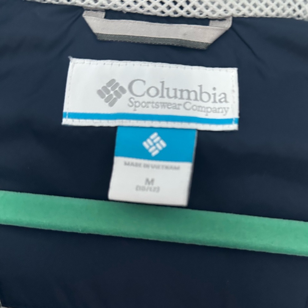 COLUMBIA Size M (10/12) Boys Navy Nylon Full Length Zipper with Pockets Raincoat - Picture 2 of 4